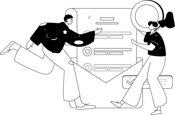 Couple signs contract papers  Illustration