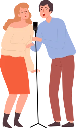 Couple singing in karaoke  Illustration