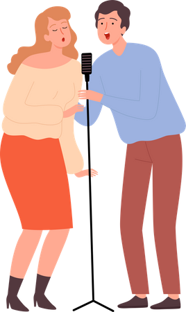 Couple singing in karaoke  Illustration