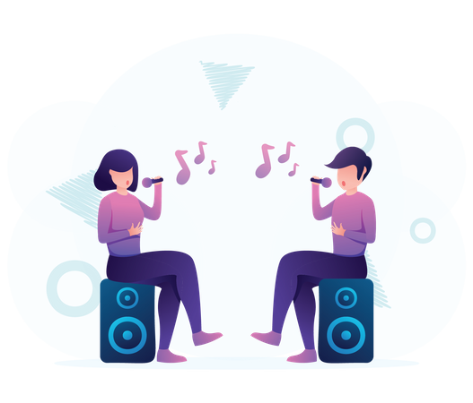 Couple singing in karaoke  Illustration