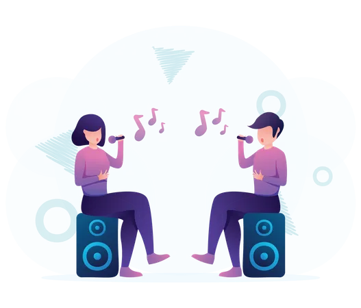 Couple singing in karaoke  Illustration