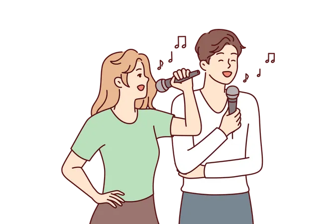 Couple singing song Illustration