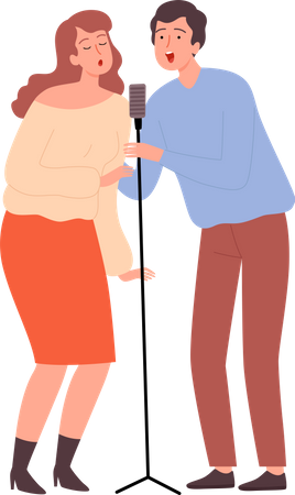 Couple Singing Song  Illustration