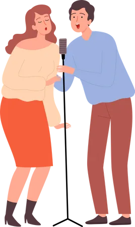 Couple Singing Song  Illustration