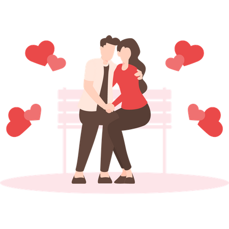Couple sit on bench and doing romance Illustration