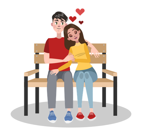 Couple sit on bench and doing romance  Illustration