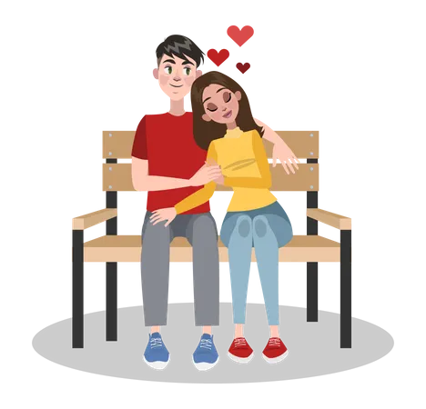 Couple sit on bench and doing romance  Illustration