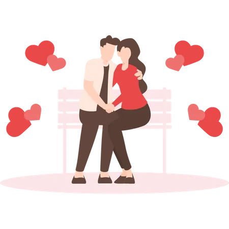 Couple sit on bench and doing romance  Illustration