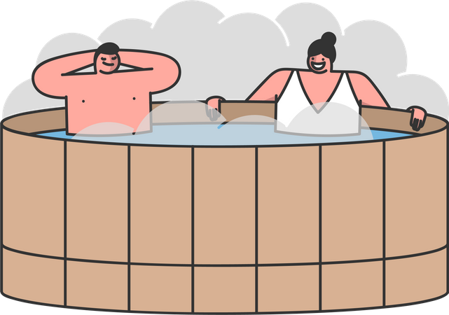 Couple sitting and enjoying jacuzzi  Illustration