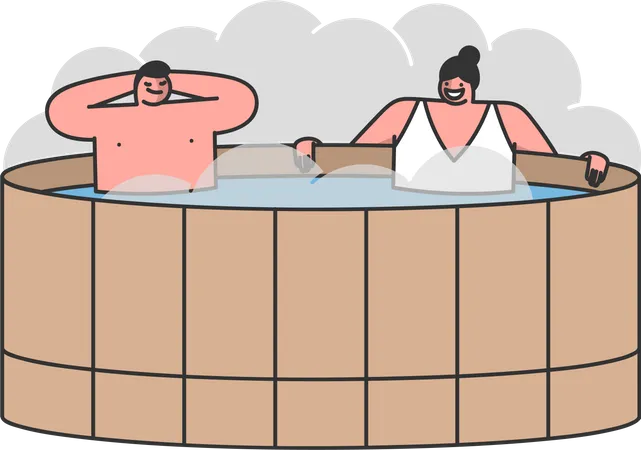 Couple sitting and enjoying jacuzzi  Illustration