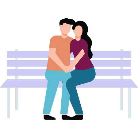 Couple sitting and romantically on bench  Illustration