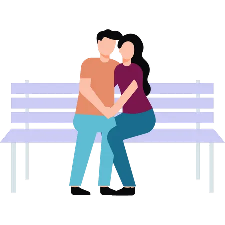 A Couple Is Sitting Romantically On A Bench Illustration