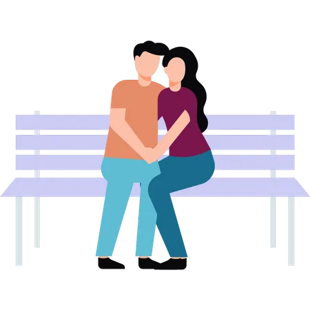 Couple sitting and romantically on bench  Illustration