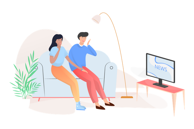 Couple sitting at home on couch  Illustration