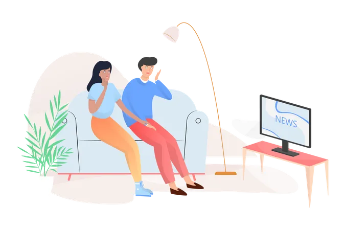 Couple sitting at home on couch  Illustration