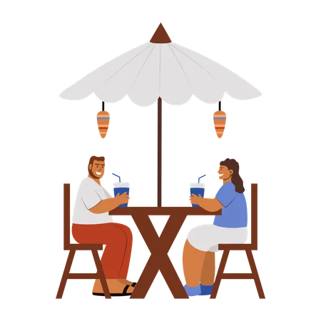 Couple sitting sitting at restaurant  Illustration