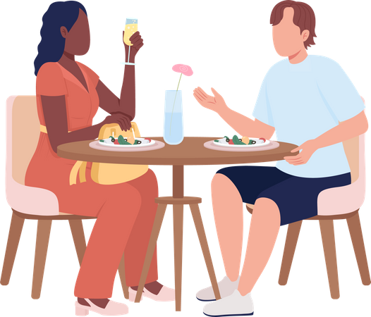 Couple sitting at table in restaurant Illustration