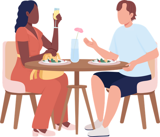 Couple sitting at table in restaurant  Illustration