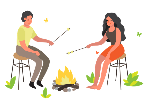 Couple sitting at the campfire Illustration