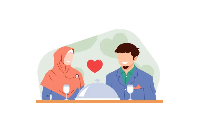 Couple Sitting In Cafe Illustration