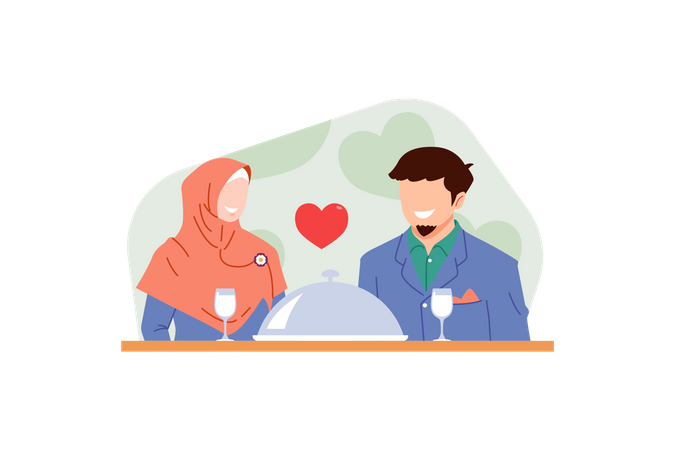 Couple Sitting In Cafe  Illustration