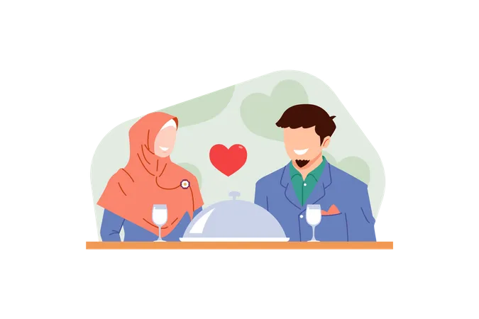 Couple Sitting In Cafe  Illustration