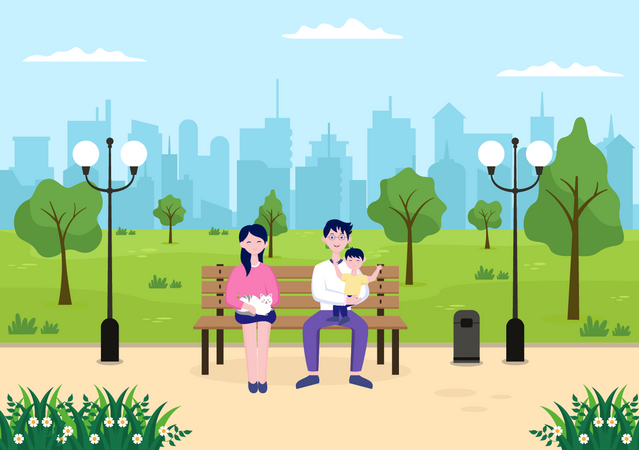 Couple sitting in City Park  Illustration