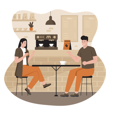 Couple sitting in coffee shop Illustration