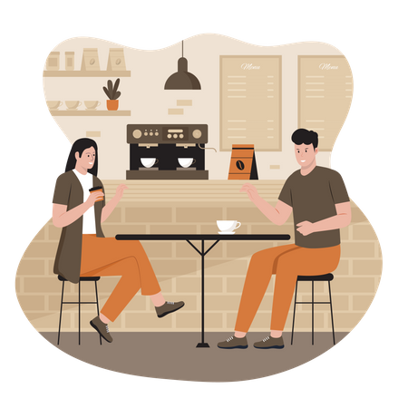 Couple sitting in coffee shop  Illustration