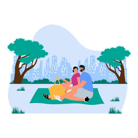 Couple sitting in park Illustration
