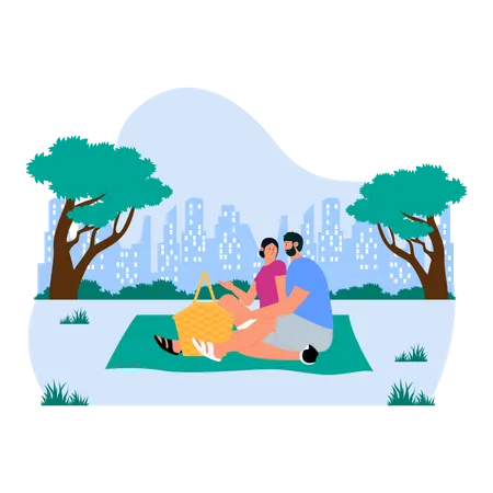 Couple sitting in park  Illustration