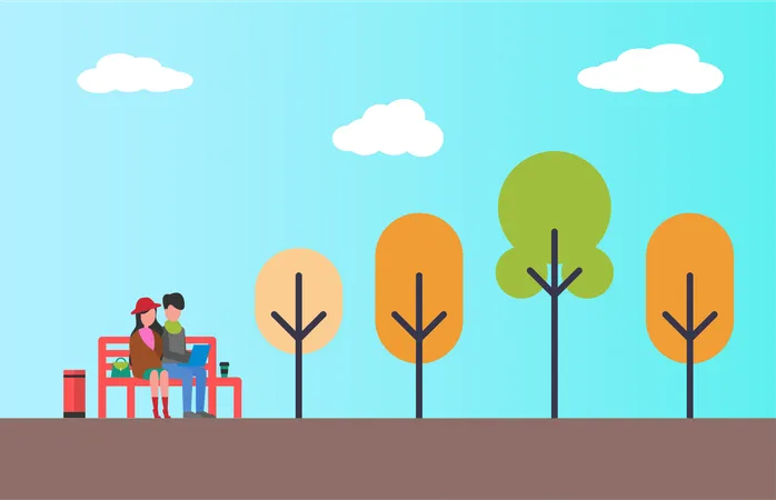 Couple sitting in park  Illustration