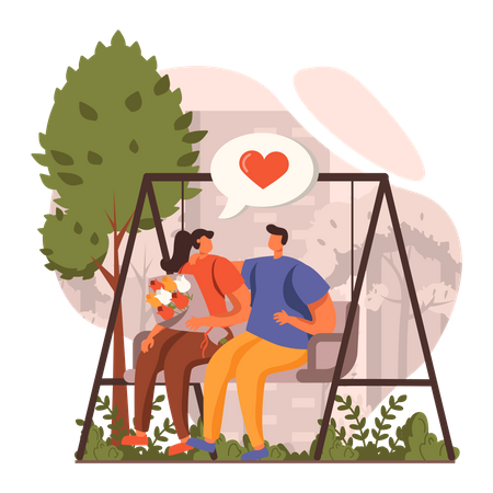 Couple sitting in park together Illustration