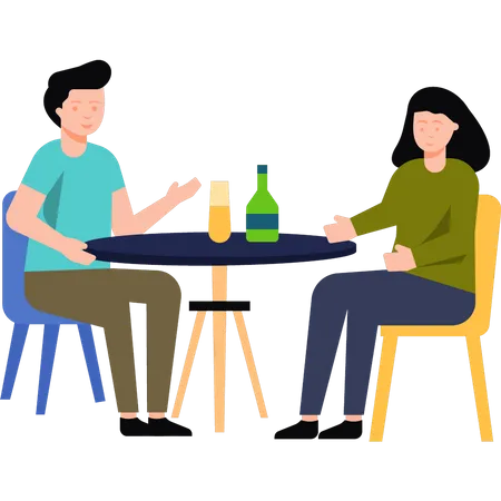 A Couple Is Sitting In A Restaurant Illustration