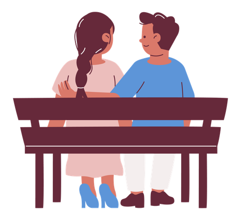 Couple Sitting on a Bench together  Illustration