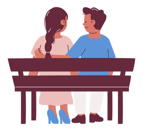 Couple Sitting on a Bench together  Illustration