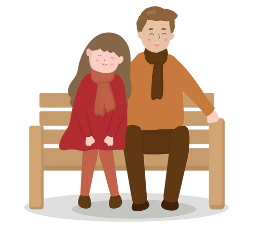 Couple sitting on bench  Illustration
