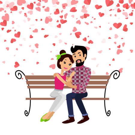 Couple Sitting On Bench  Illustration