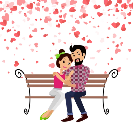 Couple Sitting On Bench  Illustration
