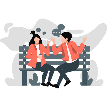 Couple sitting on bench and talking  Illustration