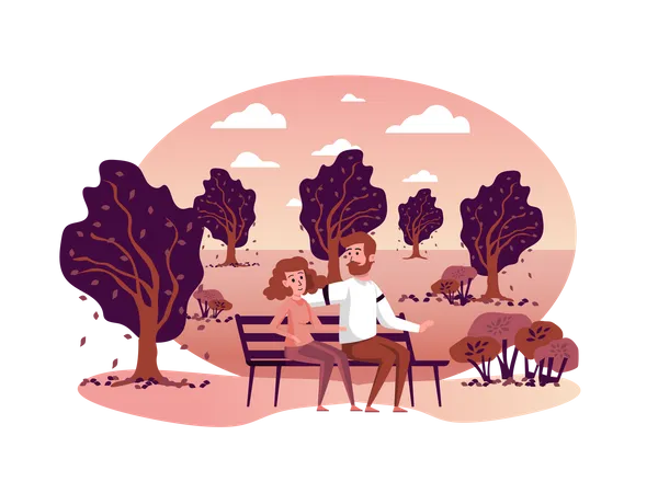 Couple sitting on bench  Illustration