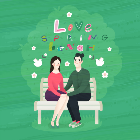 Couple sitting on bench  Illustration