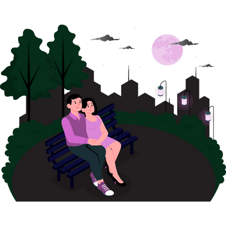 Couple sitting on bench in a park  Illustration