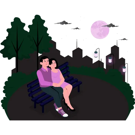 Couple sitting on bench in a park  Illustration