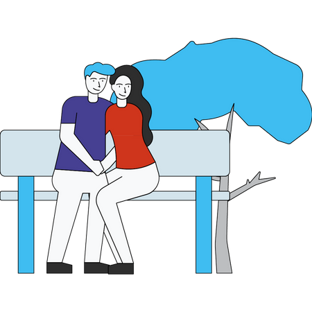 Couple sitting on bench in park Illustration