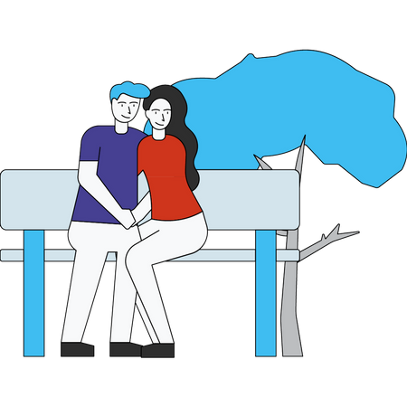 Couple sitting on bench in park  Illustration