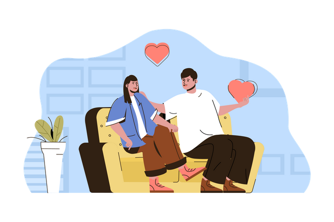 Couple sitting on couch and feeling loved Illustration