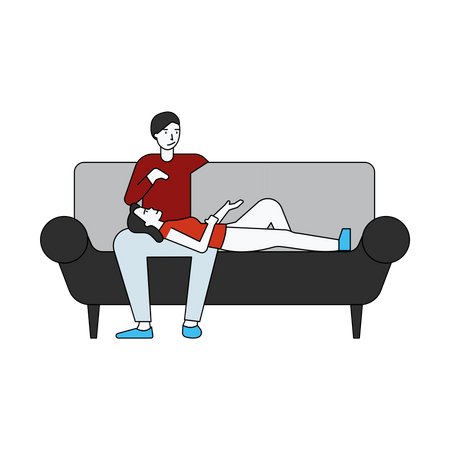 Couple sitting on couch together Illustration