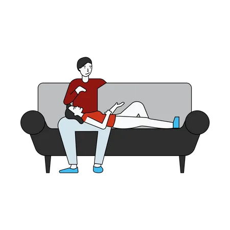 The Couple Is Sitting On A Sofa Illustration