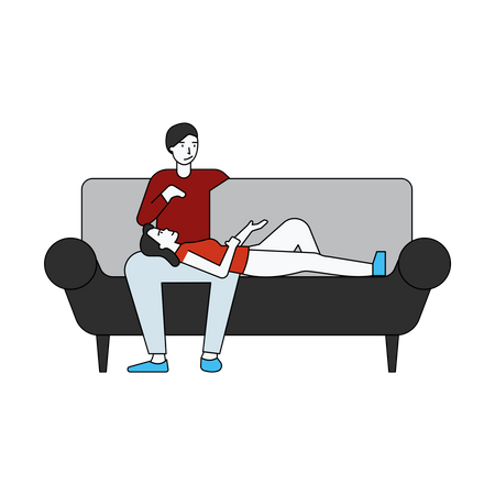 Couple sitting on couch together  Illustration